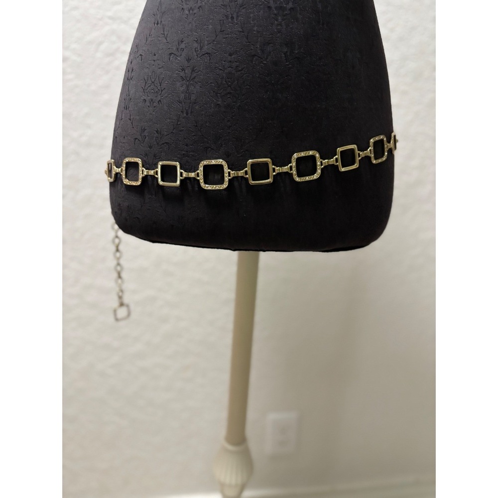 Gold Tone Square Link‎ Chain Belt Rhinestone Geometric Adjustable Waist Belt